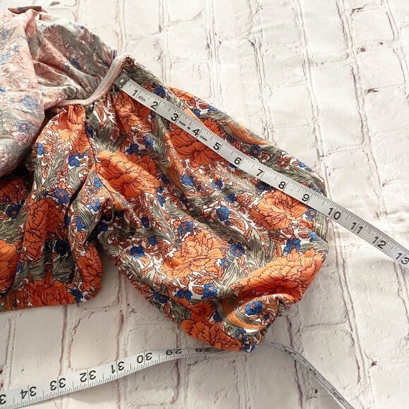 Zara Orange Floral Off Shoulder Cropped Ballon Sleeve Top M Boho Prairie Baddie - Picture 10 of 12